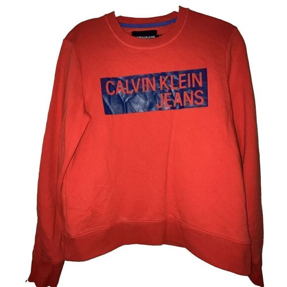 Calvin Klein Jeans Sweatshirt‎ Wmn’s Sz M Bright Red Brand Graphic Casual - Picture 1 of 9